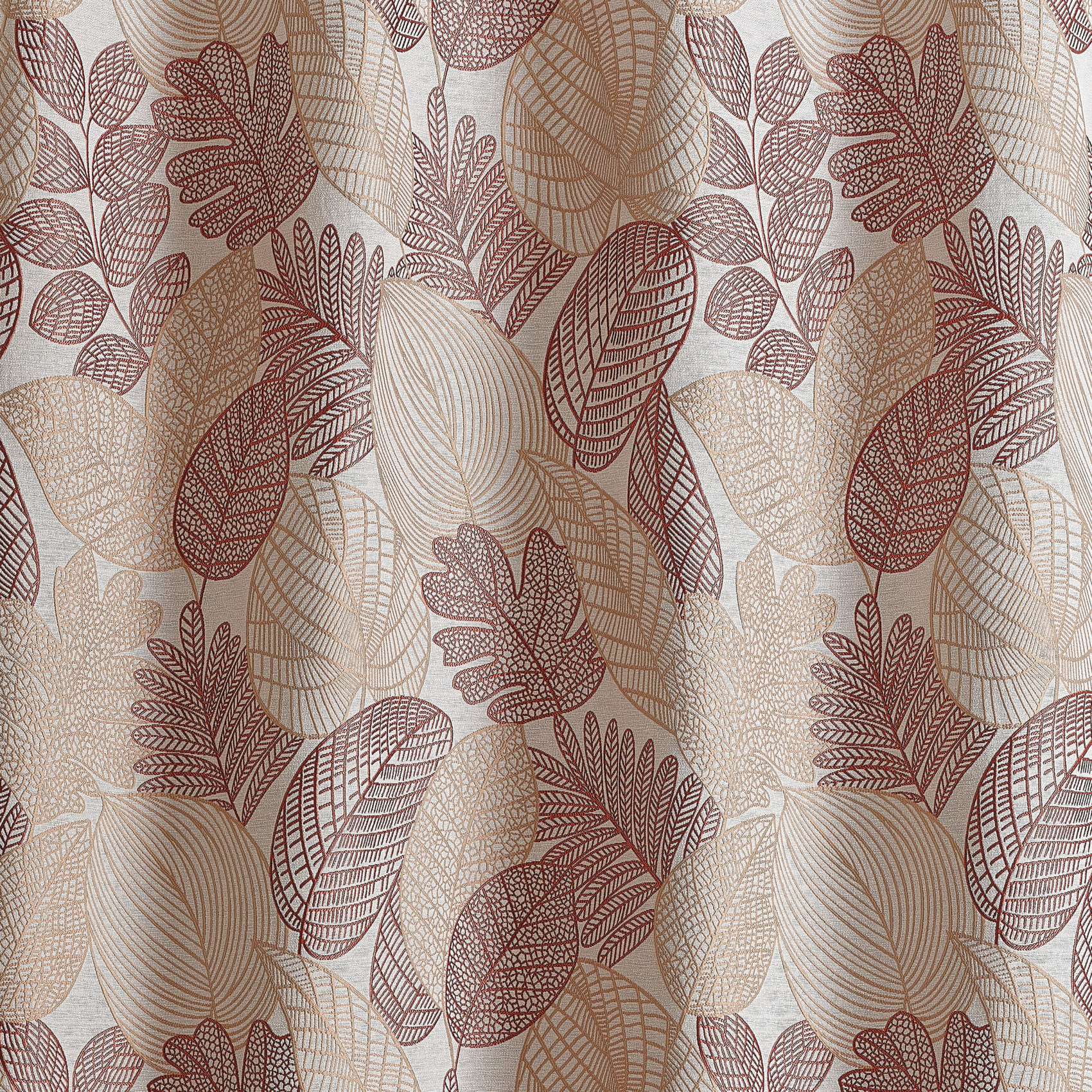 Rideau jacquard en poly-coton à motifs feuilles - Terracotta