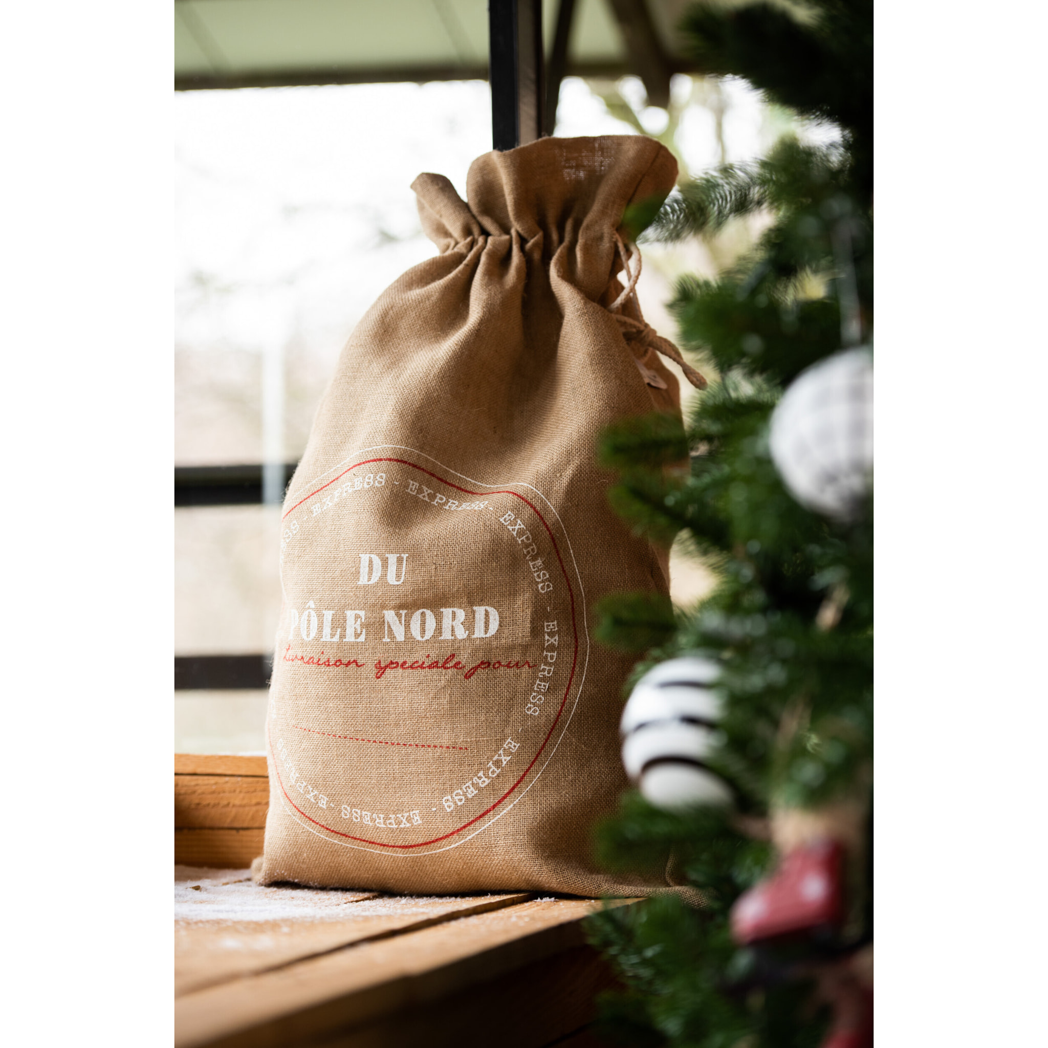 J-Line Sac Noel Francais Jute Naturel Small Assortiment De 2