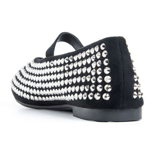 Ballerina con strass e cinturino - NERO