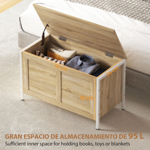 Baúl de Almacenaje para Dormitorio 95 L Banco de Almacenaje con Tapa Bisagra de Seguridad para Pasillo Salón 80x40x50 cm Roble