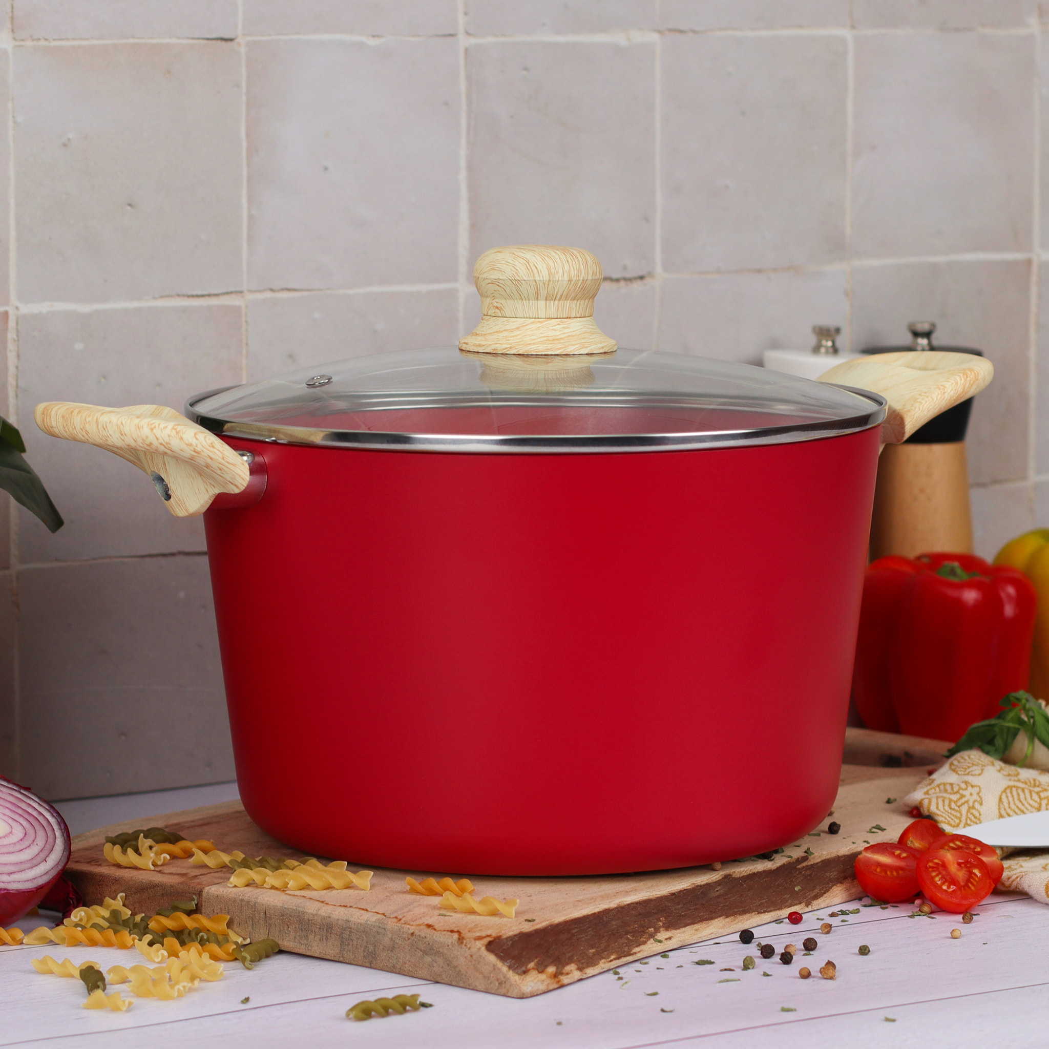 Faitout en revêtement céramique 24cm rouge - tous feux COLORAMA