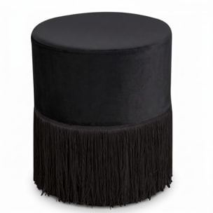 Pouf rotondo in velluto con frange decorative Ø34x40 cm, sgabello imbottito design glamour elegante, seduta decorativa per salotto camera da letto ingresso e cabina armadio, struttura resistente fino a 100 kg