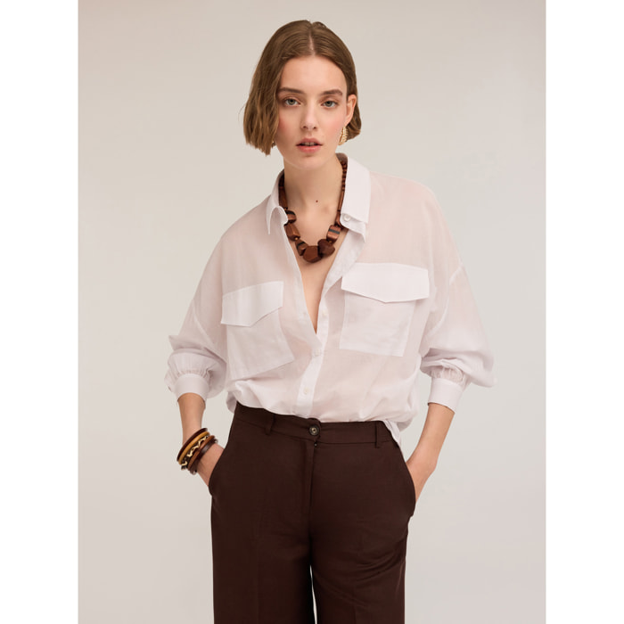 Motivi - Camisa oversize con bolsillos - Blanco