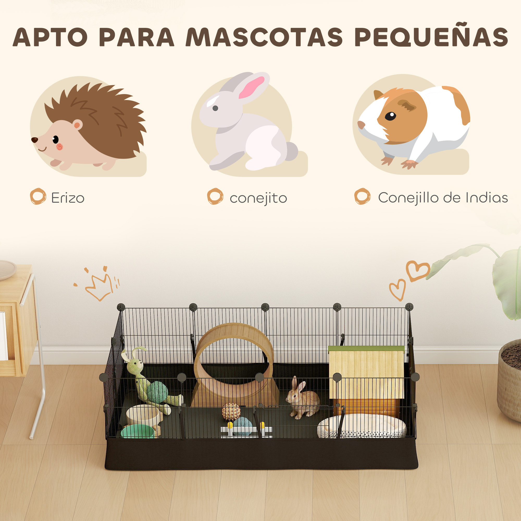 Valla Metálica para Mascotas de 12 Paneles, Jaula para Animales Pequeños, Forma Personalizable, Alfombrilla Impermeable, Parque para Cobayas, Erizos, 120x60x40 cm, Negro