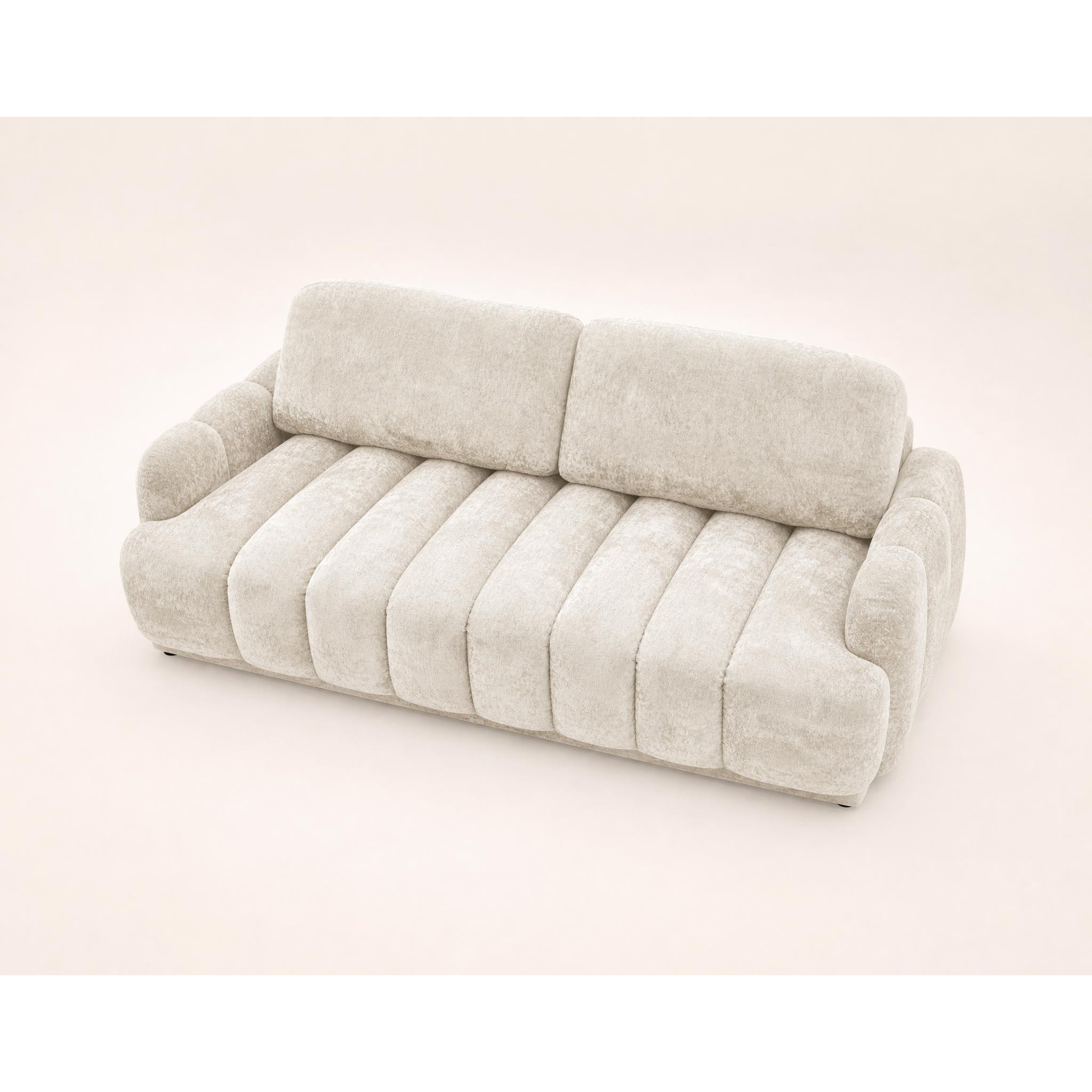 Silvia - Canapé droit 3 places convertible avec coffre - en tissu bouclette - Beige