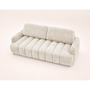 Silvia - Canapé droit 3 places convertible avec coffre - en tissu bouclette - Beige