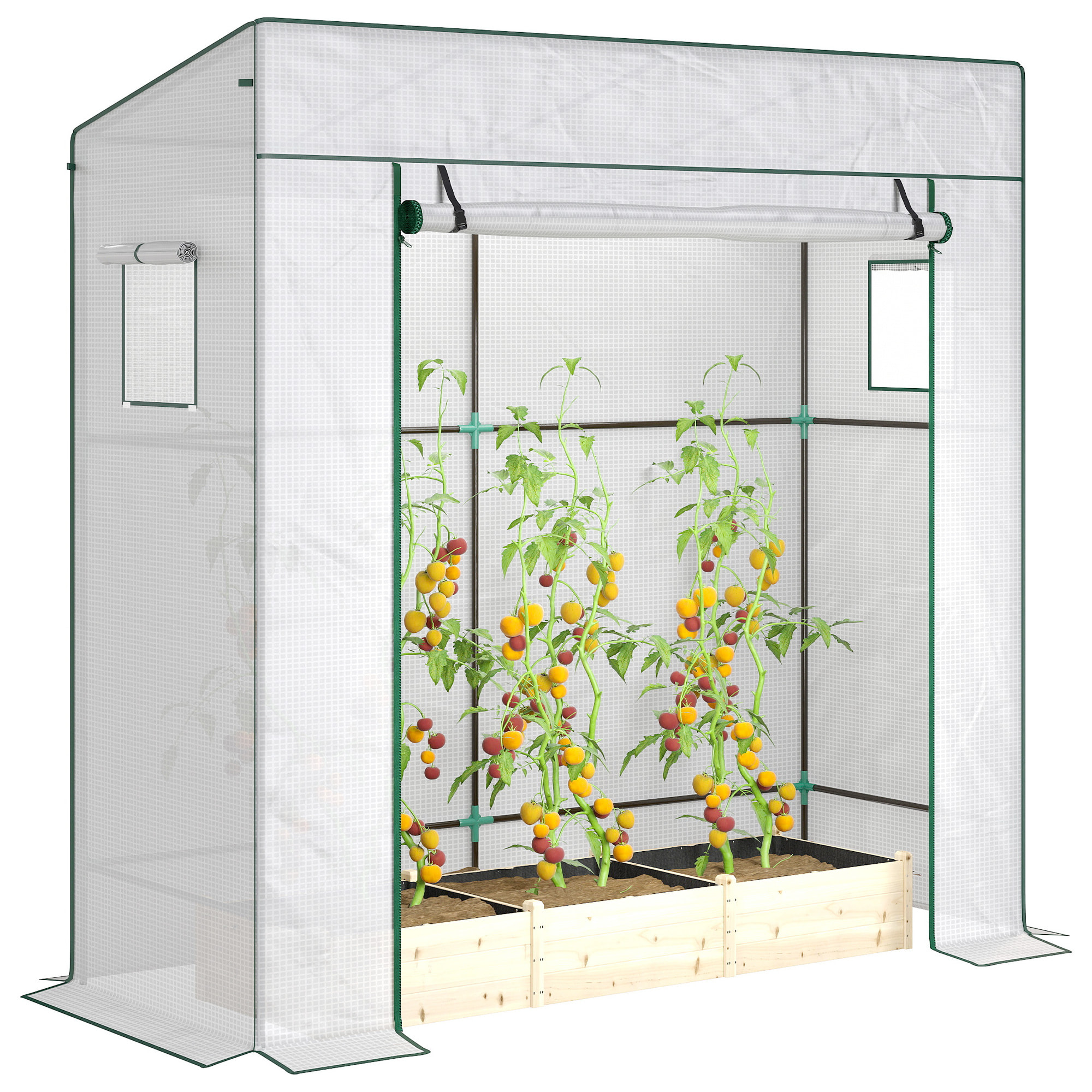 Invernadero Pequeño Invernadero de Exterior con Ventanas de Malla y Puerta con Cremallera Marco de Acero y Cubierta de PE 140g/m² para Cultivar Tomates Plantas Flores 196x77x197 cm Blanco