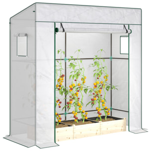 Invernadero Pequeño Invernadero de Exterior con Ventanas de Malla y Puerta con Cremallera Marco de Acero y Cubierta de PE 140g/m² para Cultivar Tomates Plantas Flores 196x77x197 cm Blanco