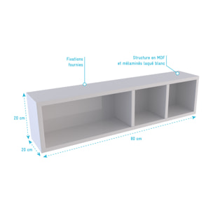 Etagère murale 80x20x20cm blanche de rangement 3 emplacements - PERSONALYZ TRIPLO