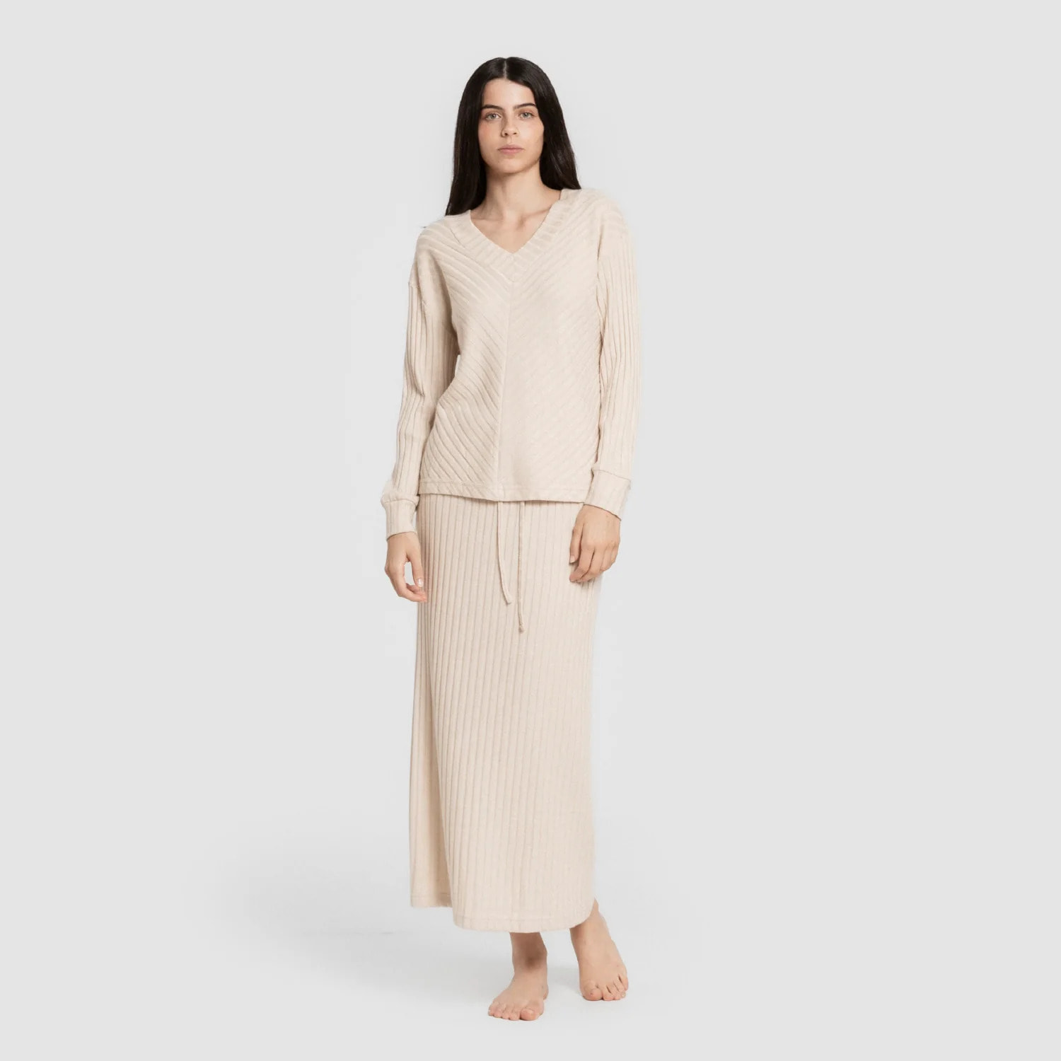 Falda midi polyamide canalé mujer