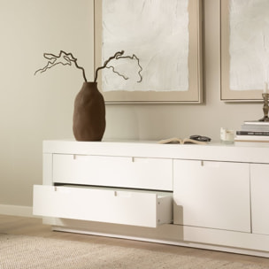 Meuble tv Sisal -bois massif et panneau de mdf-couleur laqué blanc mat 200 x 57 x 40 cm