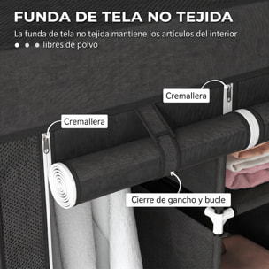 HOMCOM Armario de Tela, Armario Ropero con 2 Barras, 5 Estantes Abiertos, 3 Cajones, Cremallera, Marco de Acero, para Dormitorio, Espacio Pequeño, Vestidor, 125x43x162,5 cm, Negro