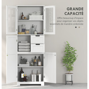 Meuble haut de salle de bain - armoire salle de bain - grande colonne salle de bain - 4 portes, 2 tiroirs - blanc