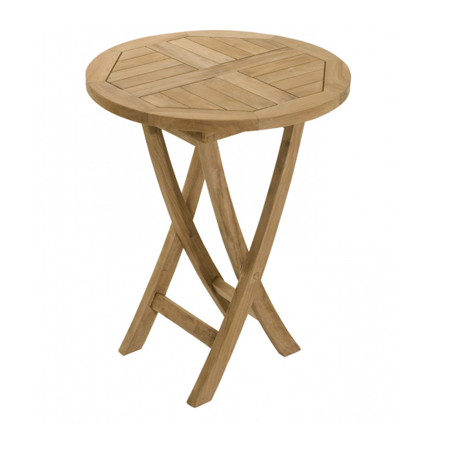 HARRIS - SALON DE JARDIN EN BOIS TECK 2 pers - 1 Table ronde pliante 60 cm et 2 chaises textilène couleur taupe