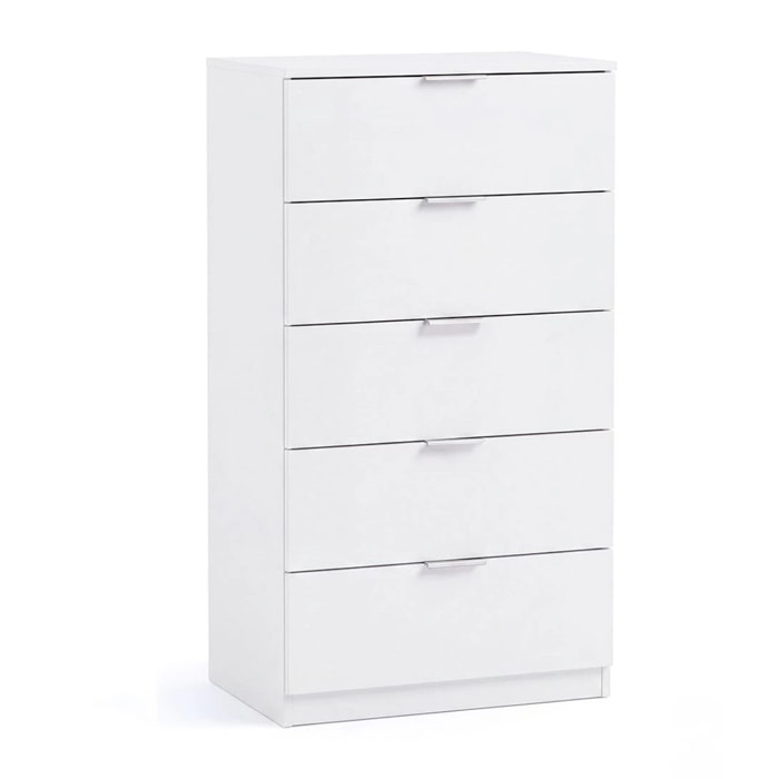 Cómoda alta de 5 cajones en blanco artik 60x110 cm Akari Blanco Artik (Blanco Mate)
