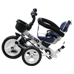 Tricycle enfant évolutif pliable pare-soleil pliable canne télescopique amovible 118L x 53l x 105H cm métal blanc bleu noir