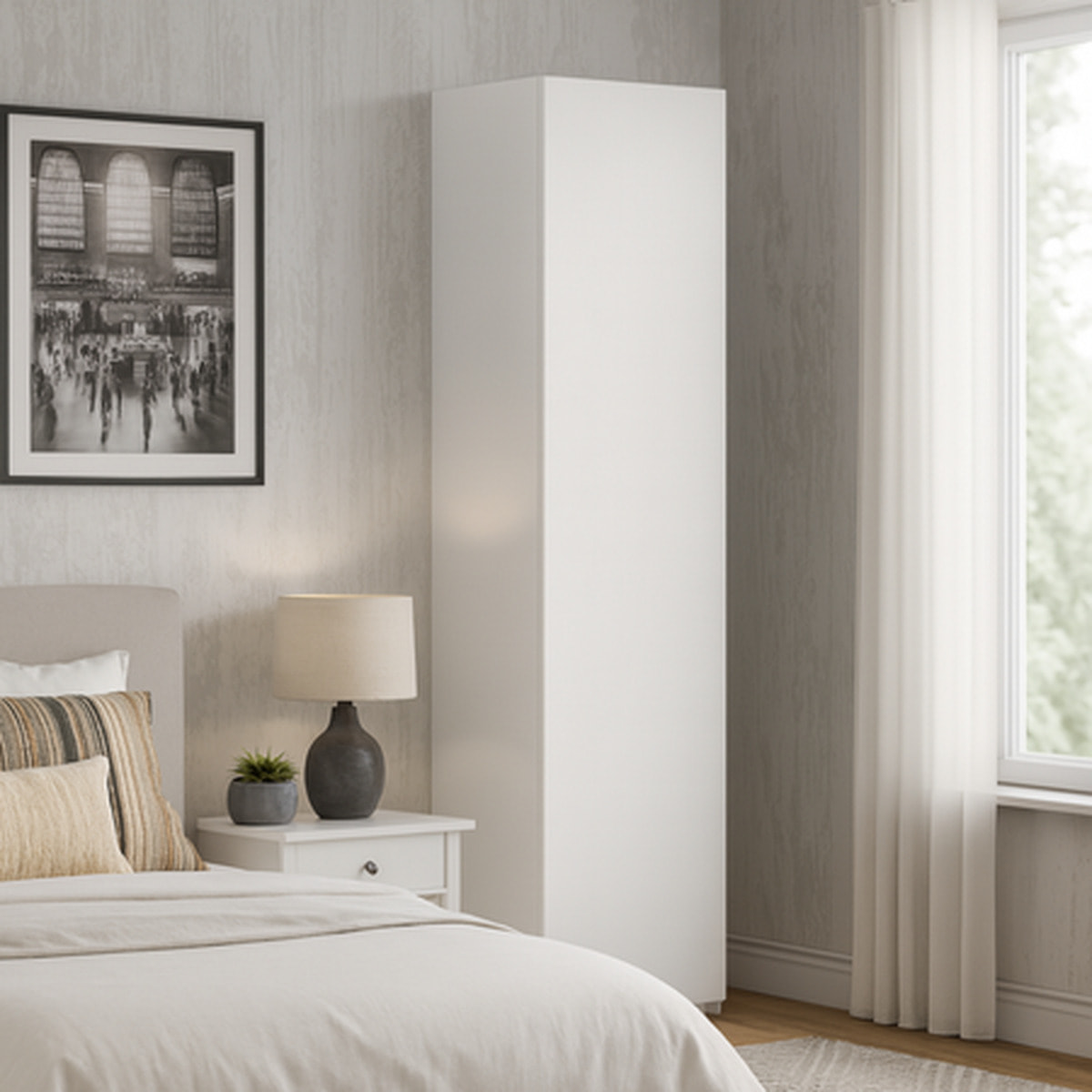 Libreria chiusa LONI 160x40 cm bianca con anta e ripiani interni