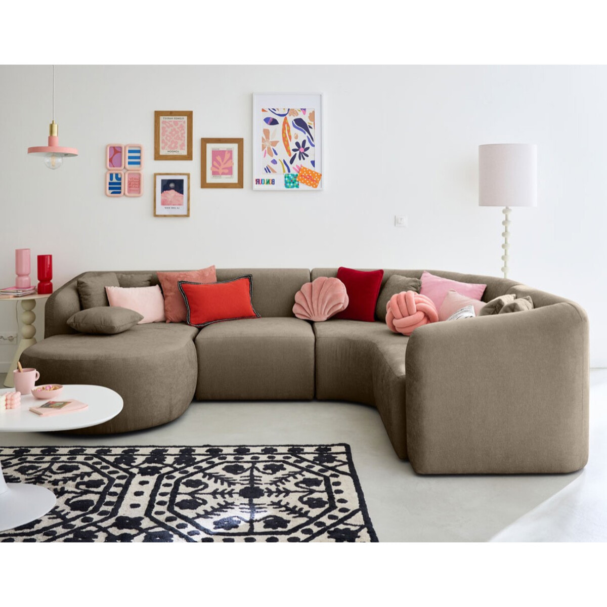 Ikare - canapé modulable d'angle gauche - 5 places - avec méridienne - en tissu - Taupe