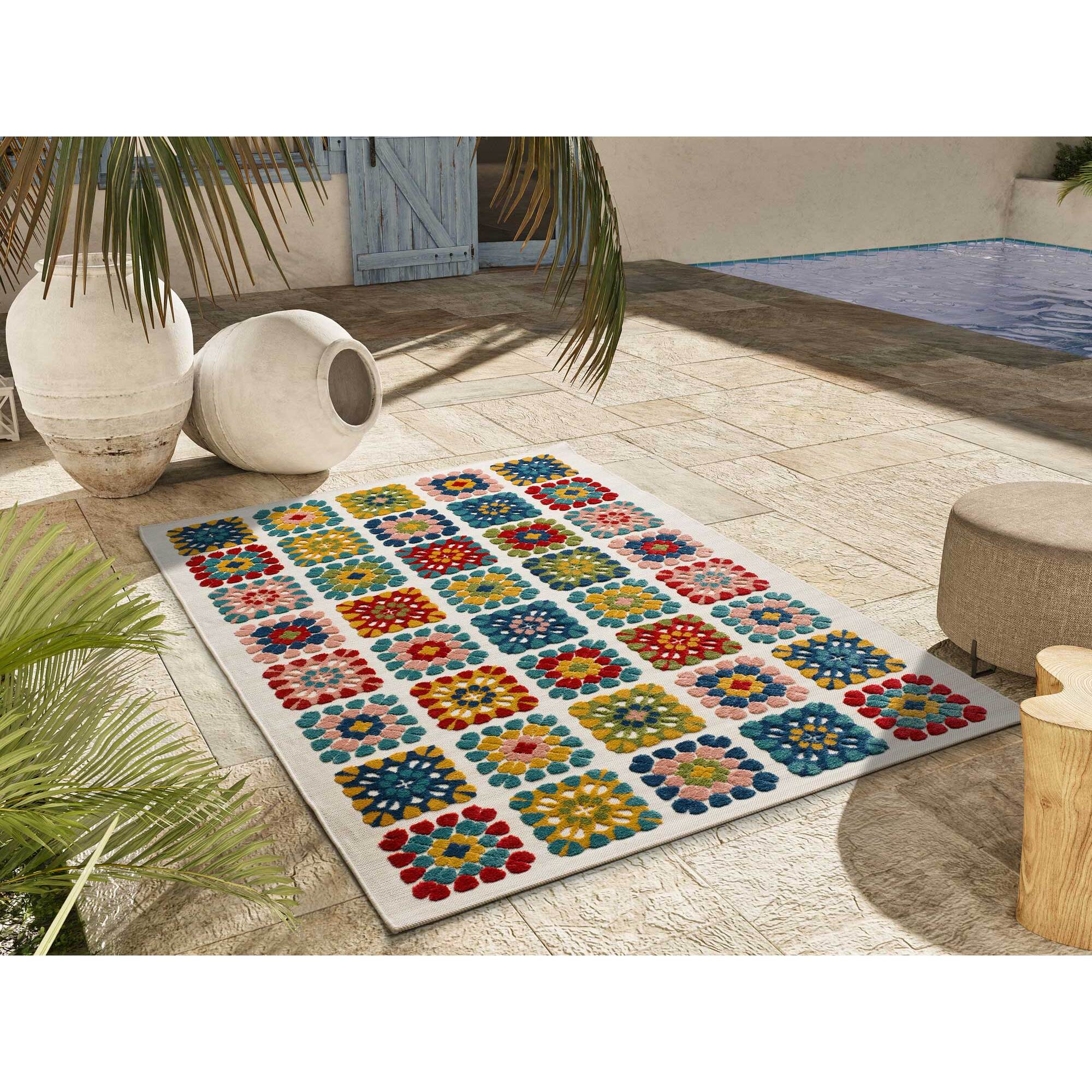 MILA Alfombra geomÃ©trica con relieve de exterior-interior multicolor, varias medidas disponibles.