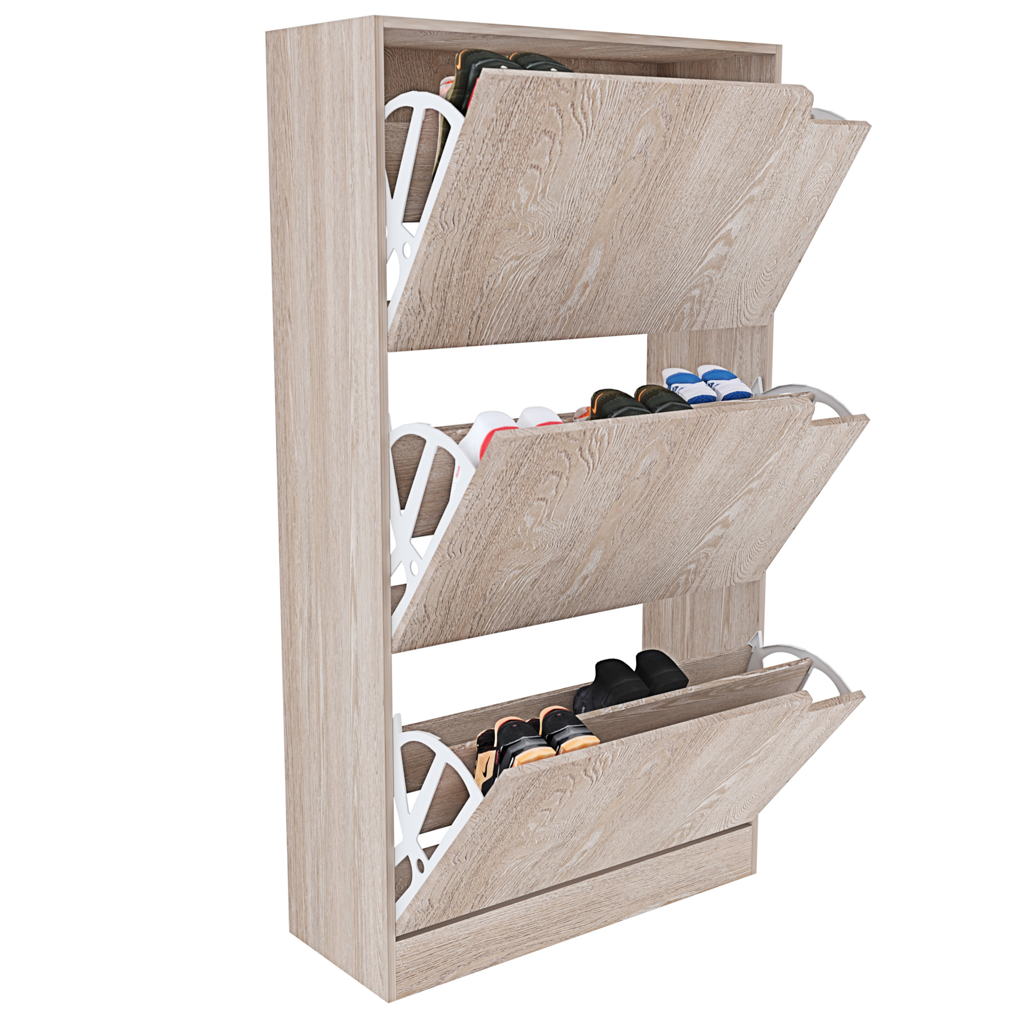 Scarpiera Portascarpe 3 Ante In Legno MDF Da Ingresso Salvaspazio A Ribalta Design Con Maniglie A Scomparsa Doppia Profondità Slim Soggiorno Ca