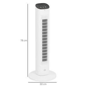 Ventilateur colonne oscillant 50W avec télécommande - 3 vitesses, timer, affichage LED - blanc