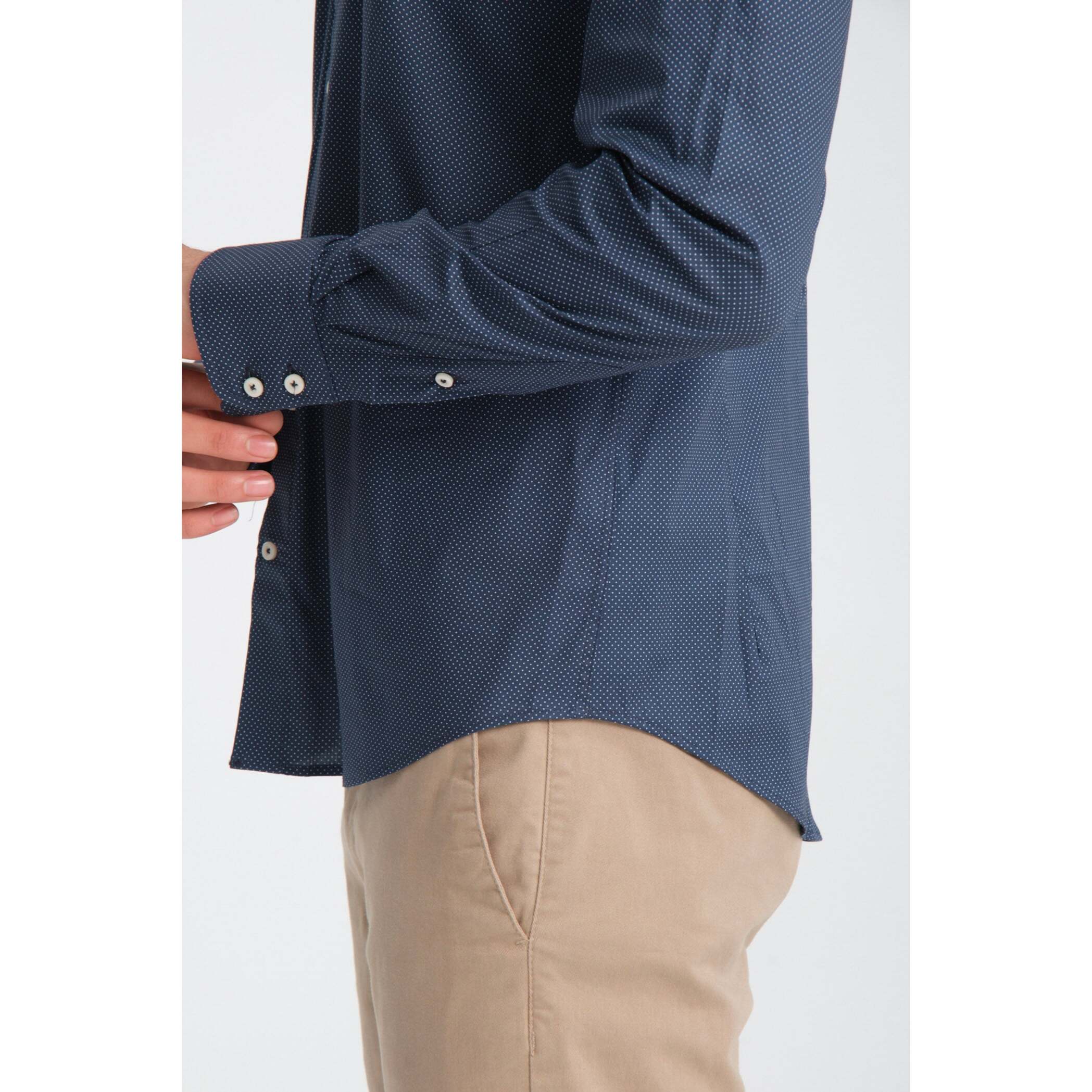 Camicia Uomo 2 Bottoni Button Down 7bottoni Doppio Coll Jacquard Fantasia Blu/Celeste