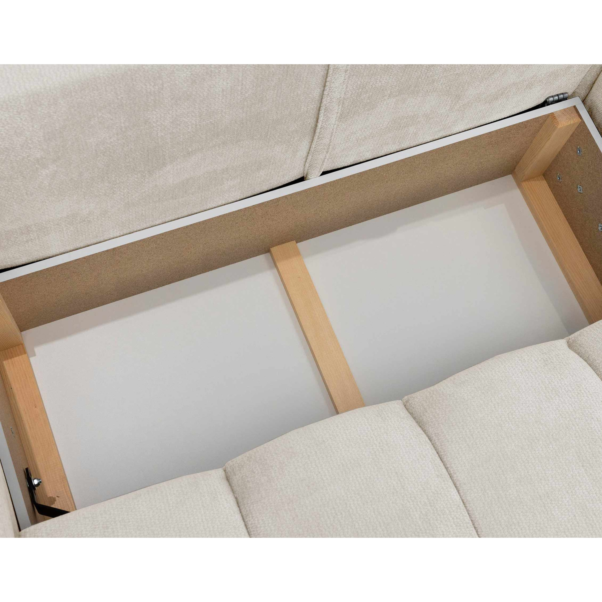 Ambroise - Canapé d'angle droit 4 places convertible avec coffre en velours texturé - Beige