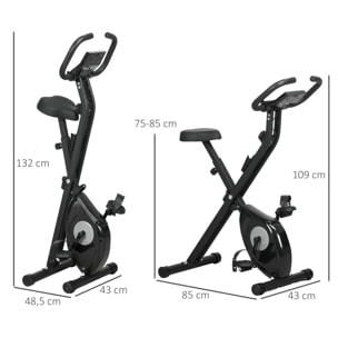 HOMCOM Bicicleta Estática Plegable con 8 Niveles de Resistencia Magnética Bicicleta de Ejercicio Fitness con Pantalla LCD y Asiento Regulable para Casa Oficina 43x85x109 cm Negro