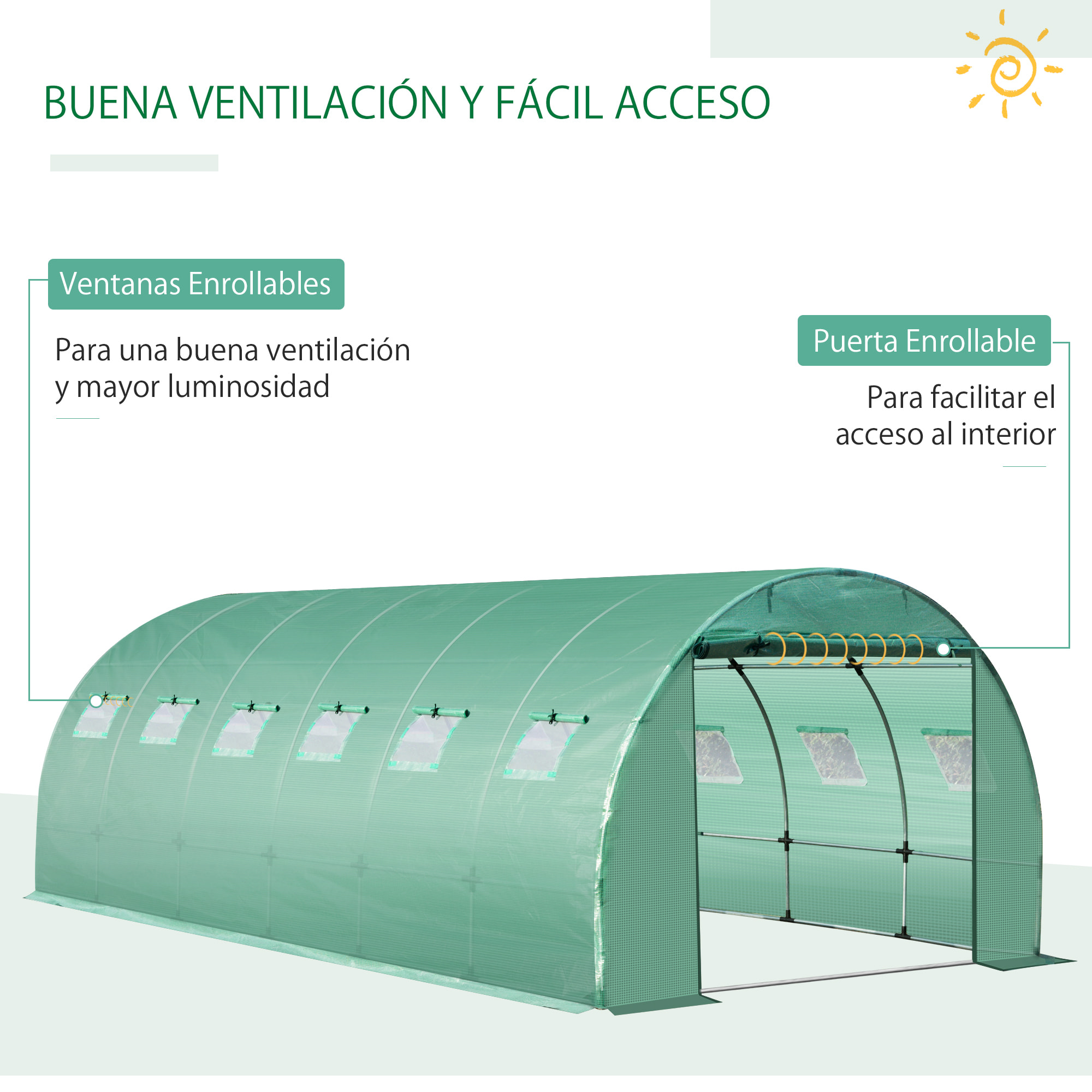 Cubierta de Invernadero de TáÂºnel 6x3x2 m Cubierta de Repuesto Invernadero Polietileno con 12 Ventanas y Puerta Enrollable Protección de Plantas para Jardín Verde