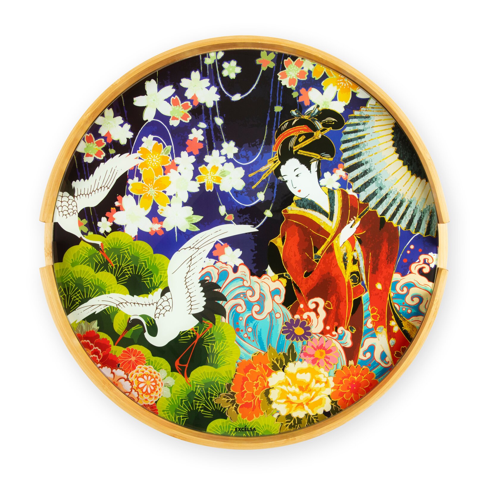 Tavolino Excelsa Kimono in bambù e vetro 48x48x44 cm multicolore