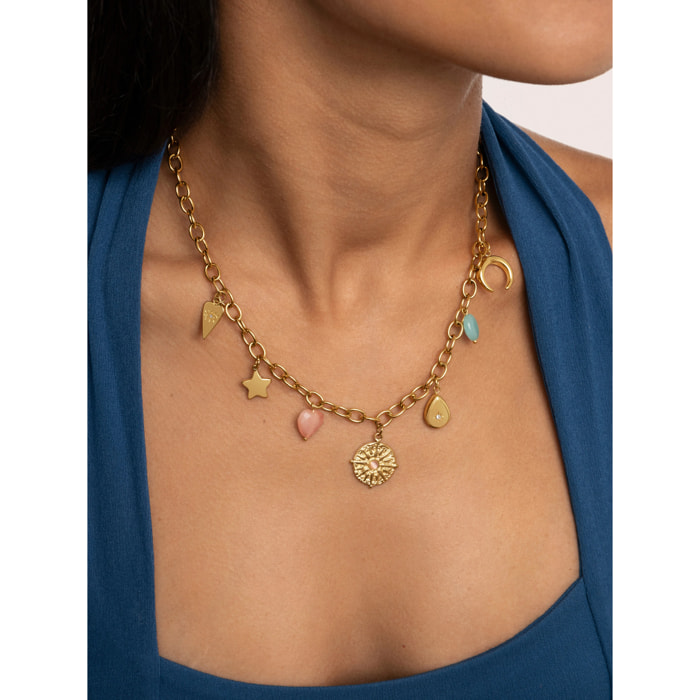Collar Multicharms Soleil Acero Baño Oro