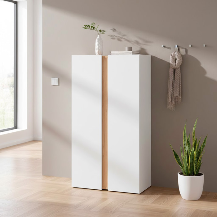 Scarpiera A 2 Ante Con 6 Ripiani Regolabili Mobile Portascarpe Moderno Per Ingresso Zona Giorno Corridoio 102 x 56.5 x 35 cm Colore Bianco e Rovere