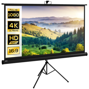 Écran de projection avec support trépied réglable en hauteur home-cinéma vidéo projecteur format 16:9 4K HD 84 pouces noir