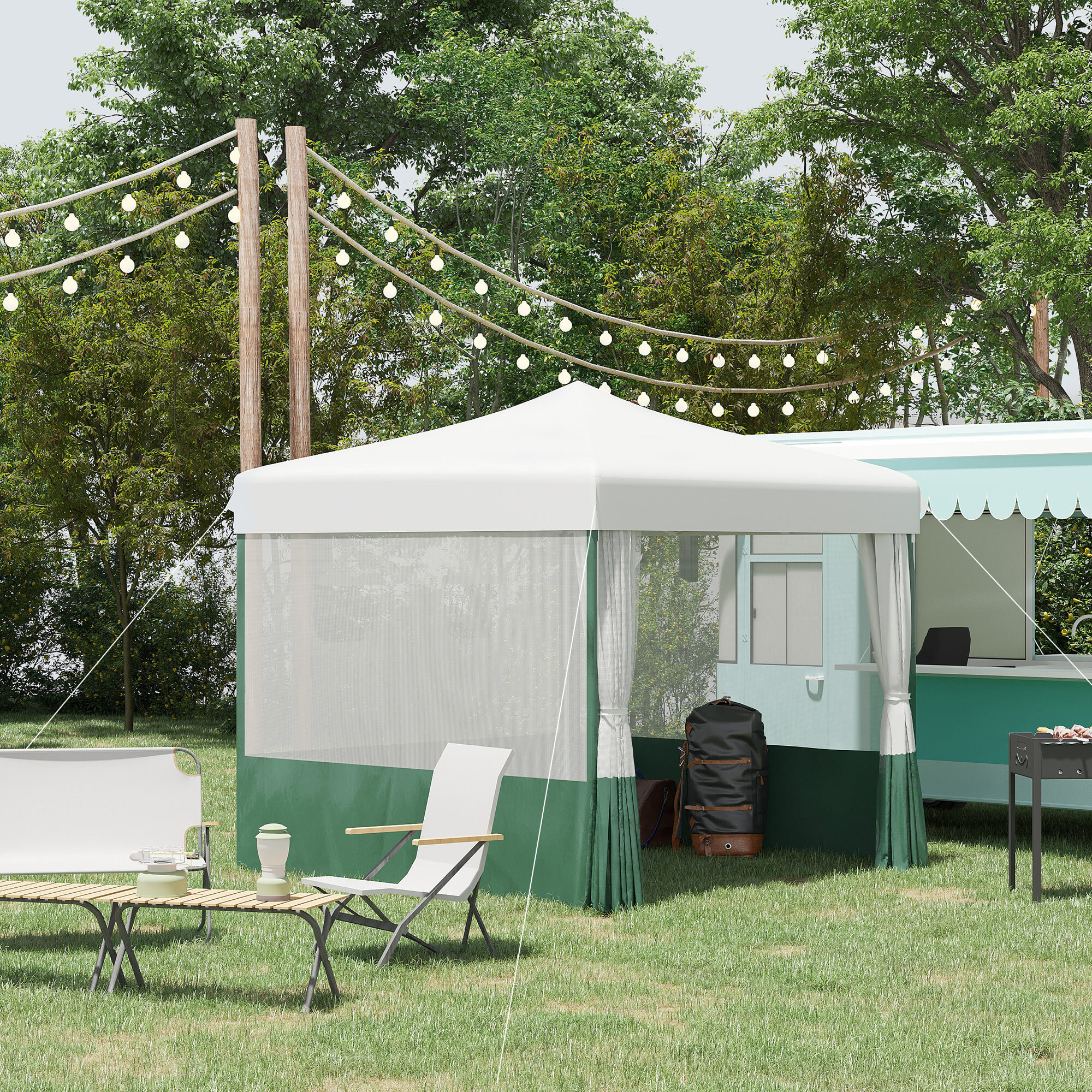 Carpa Plegable 2,7x2,7 m Protección UV30 con Altura Ajustable de 3 Niveles Verde
