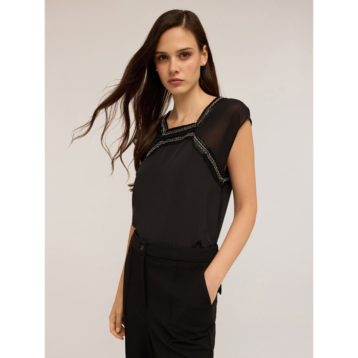 Motivi - Blusa fluida ricamata - Nero