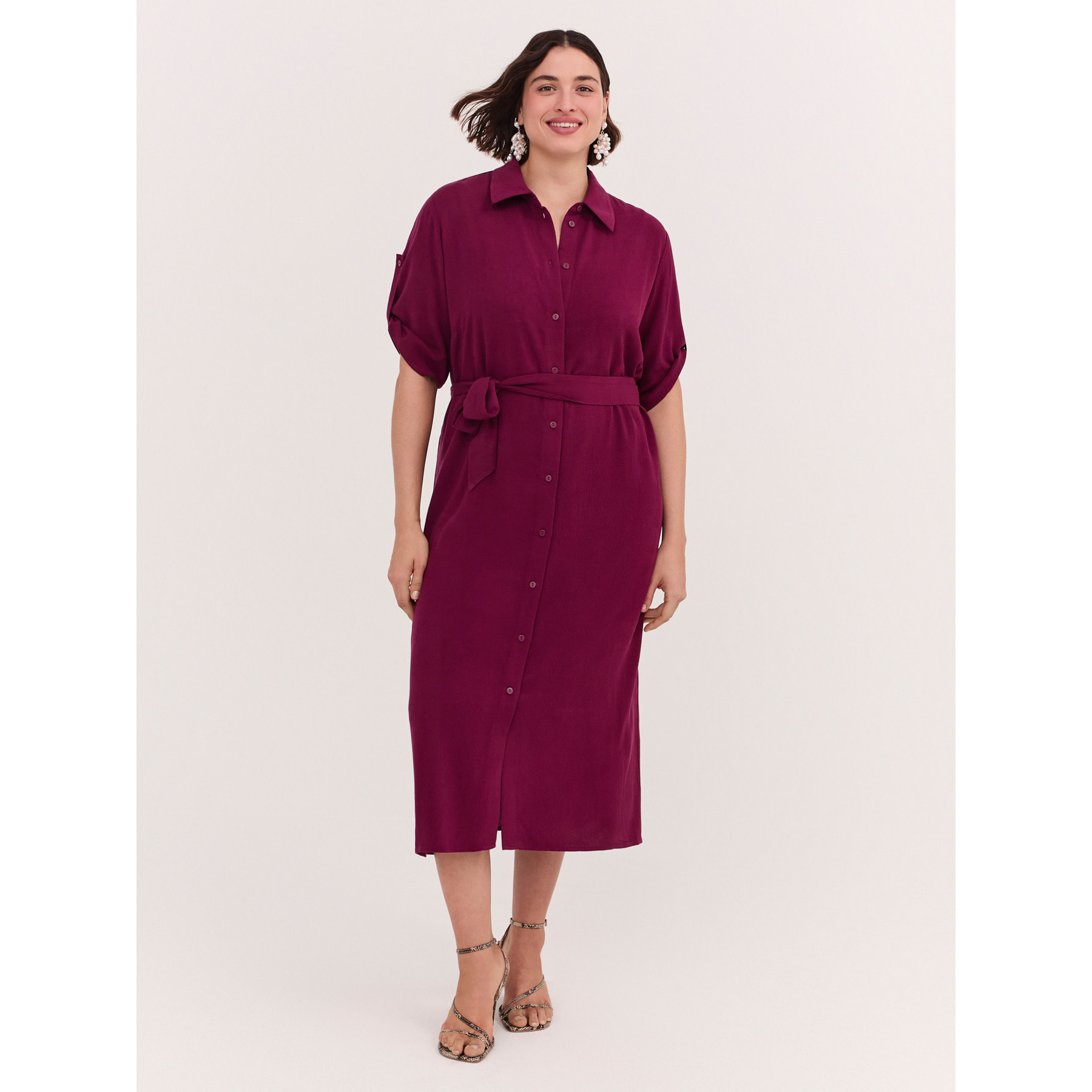 Fiorella Rubino - Vestito chemisier Power in viscosa - Bordeaux