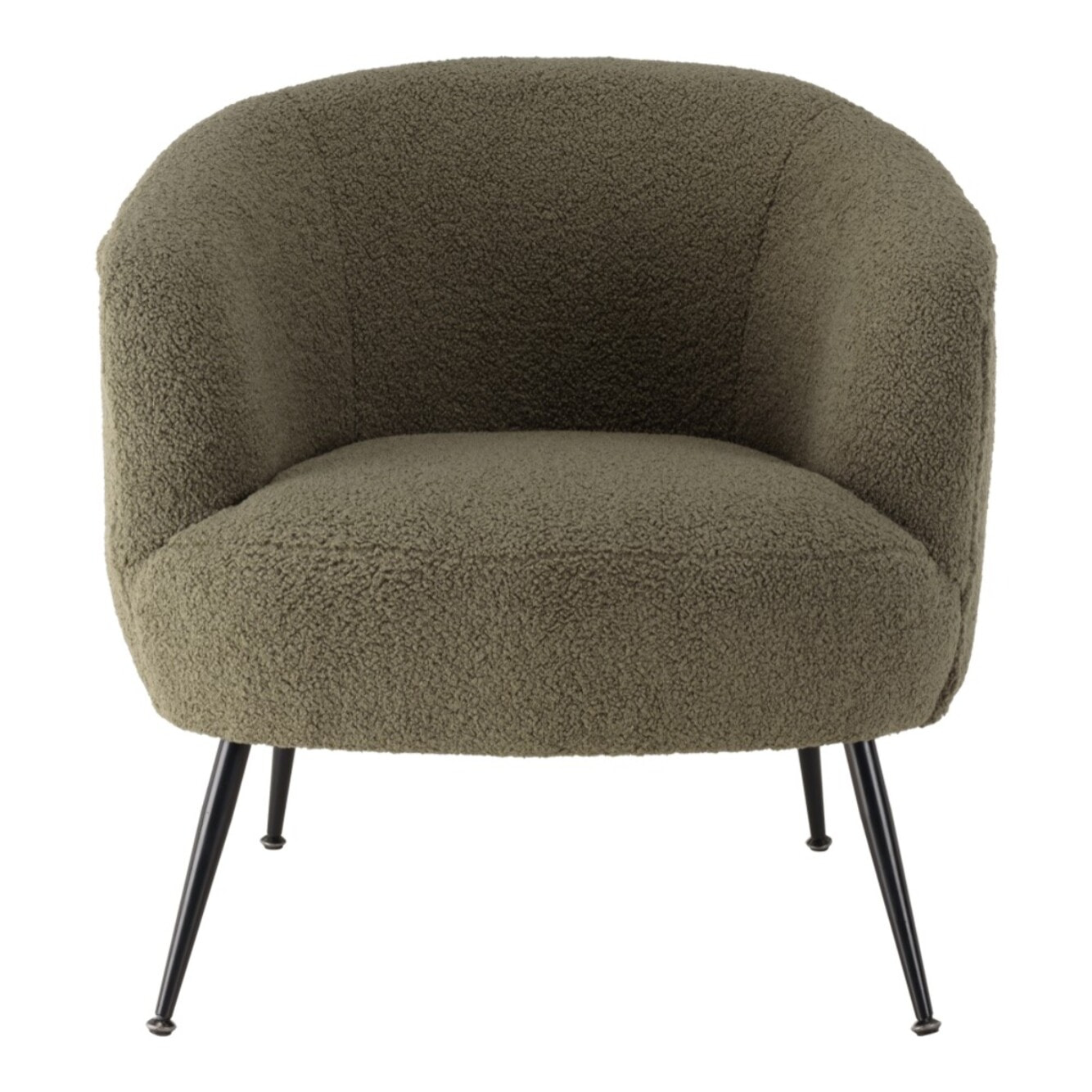 AGATHE - Fauteuil cosy tissu bouclette vert kaki pieds métal noir