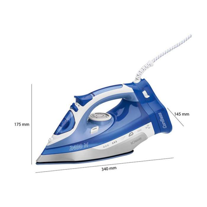 Fer à repasser semelle céramique avec ou sans fil 2400W Bomann DB 6006 CB Bleu