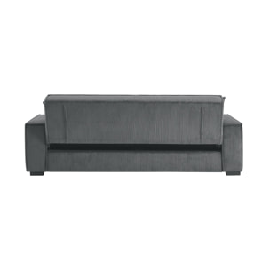 Canapé convertible 3 places gris foncé velours côtelé L 231 x P 96.5 x H 80cm