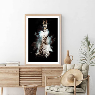 Affiche wild explosion girafe Affiche + cadre en bois - Chêne