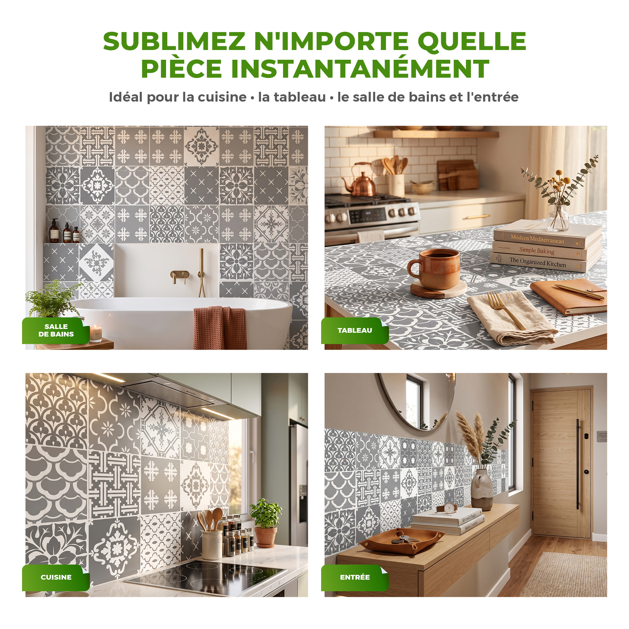 Stickers muraux - Sticker Mural Carrelage adhésif Cuisine Salle de Bain - 12 STICKERS CARRELAGES SCANDINAVES OSLO