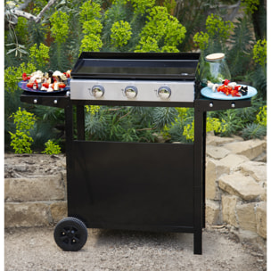 Plancha au gaz MÉRIDA 3 brûleurs + chariot