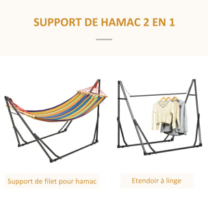 Hamac de jardin pliable avec support acier époxy et toile coton lin multicolore