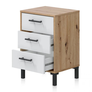 Mesita de noche de 3 cajones en blanco mate y roble nodi 40x33 cm Leia Blanco Artik (Blanco Mate) - Roble Nodi