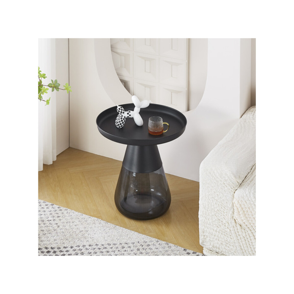 Table basse en verre trempé noir fumé avec plateau en métal - H 53 cm - BENTA
