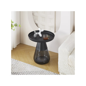 Table basse en verre trempé noir fumé avec plateau en métal - H 53 cm - BENTA