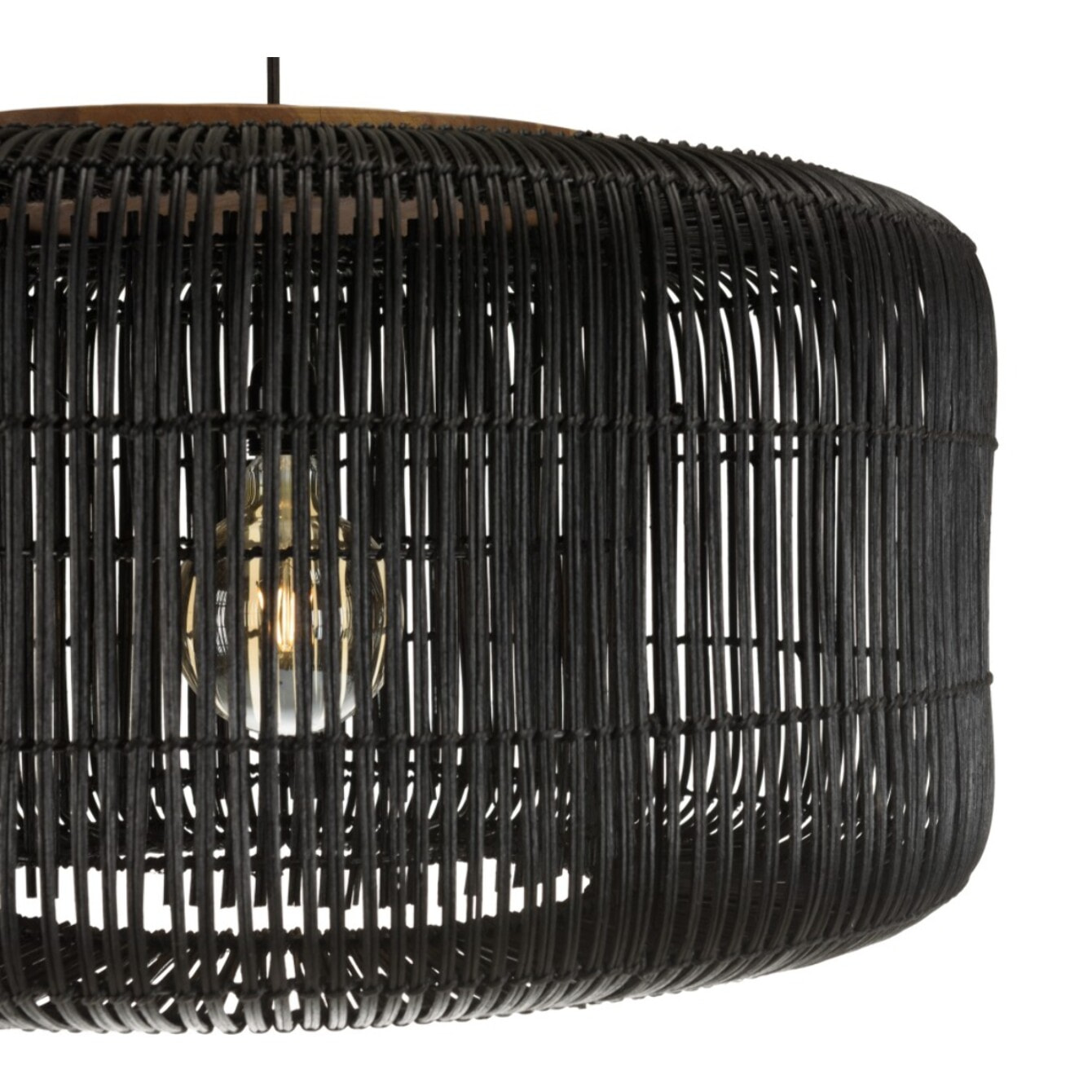 SIXTINE - Suspension 'seau' 76x76cm en rotin couleur noire et teck