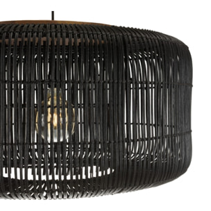 SIXTINE - Suspension 'seau' 76x76cm en rotin couleur noire et teck