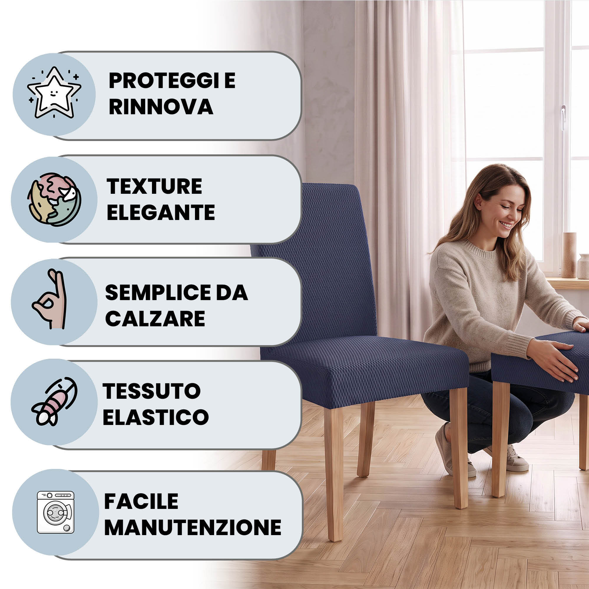 COPPIA VESTISEDIA CON SCHIENALE FASHIONABLE, Microfibra/Cotone/Elastan - BLU SCURO