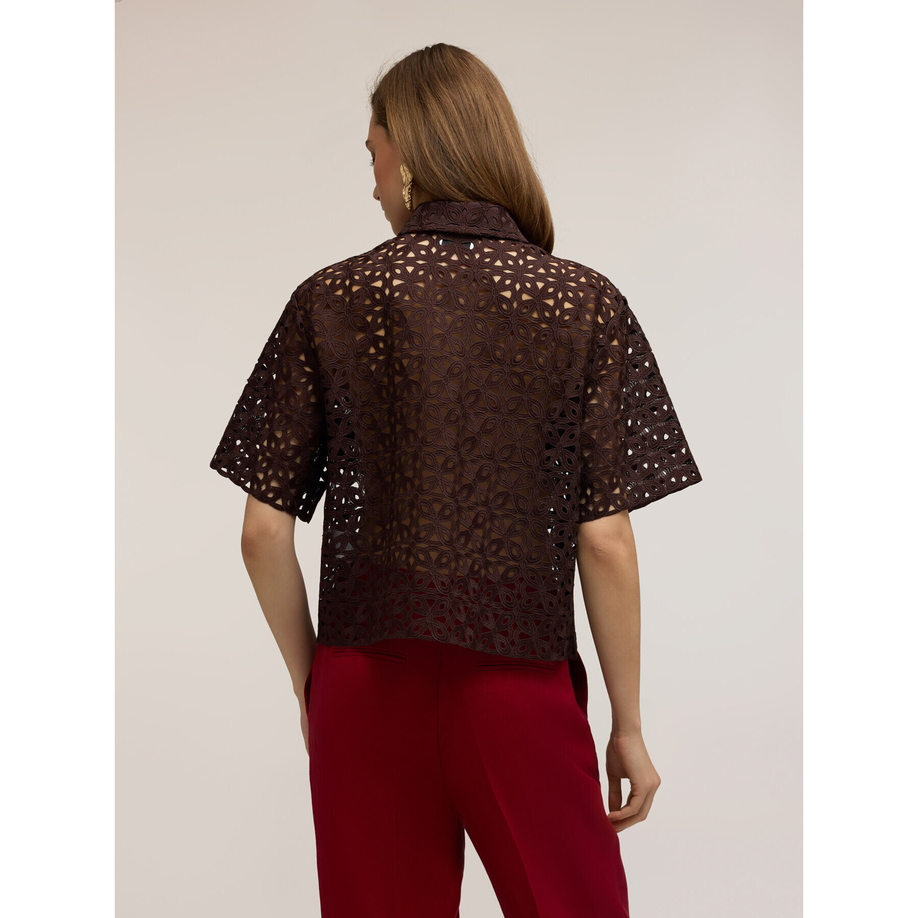 Motivi - Camicia boxy in pizzo macramé - Marrone